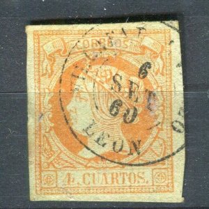 SPAIN; 1860 classic Isabella Imperf issue fine used Shade of 4c. + Postmark