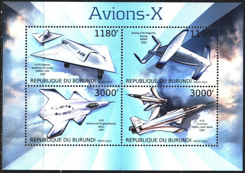 Burundi. 2012. Small sheet 2968-71. Aviation, aircraft. MNH.