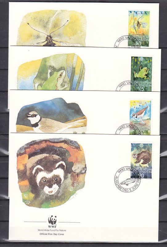 Liechtenstein, Scott cat. 907-910. W.W.F.- Insect, Frog on 4 First day covers. ^