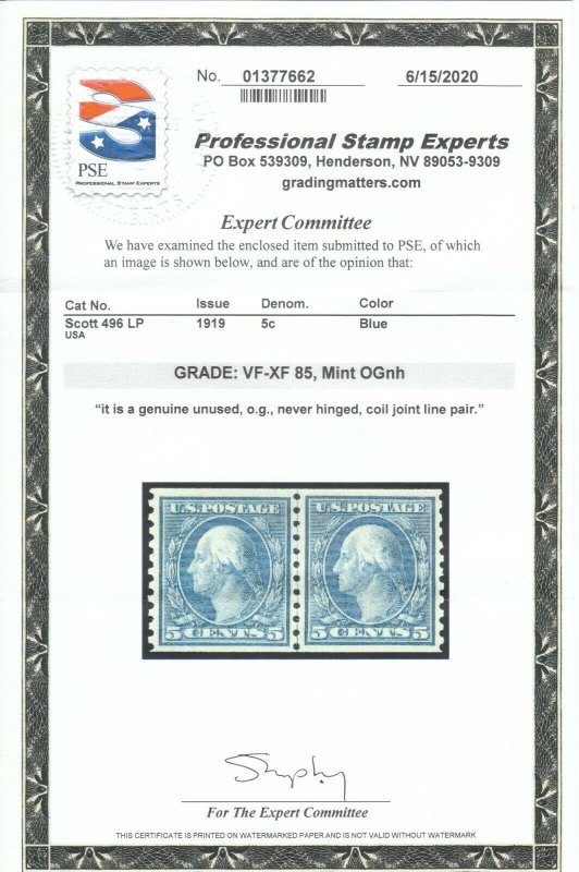 MOstamps - US #496 Mint OG NH LP Grade 85 with PSE cert - Lot # MO-2424 SMQ $90