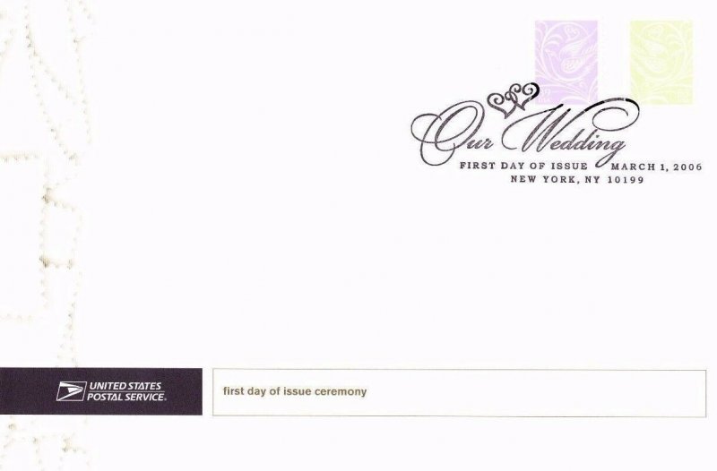 USPS 1st Day Ceremony Program #3998 #3999 Our Wedding 39c 63c Invite FDOI 2006 