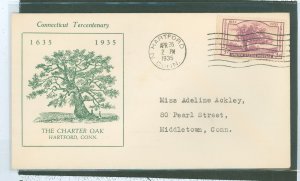 US 772 1935 3c connecticut tercentenary on an addressed, typed first day cover with a dodd first cachet