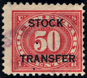 RD9 50¢ Stock Transfer Stamp (1918) Used/Fault