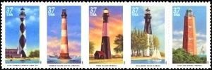 U.S.#3787-91 (3791a) Southeastern Lighthouses 37c Strip of 5, MNH.