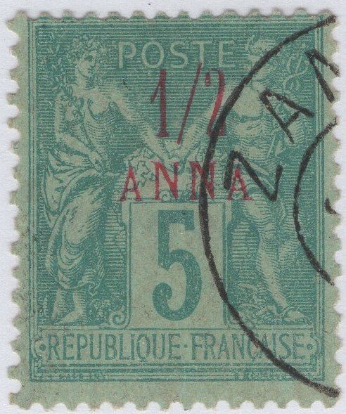 French Offices Zanzibar 1894-96 used Sc 1 1/2a on 5c Peace and Commerce