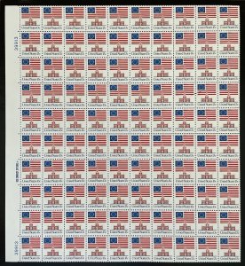 1622 FLAG OVER INDEPENDENCE HALL Tagged Sheet of 100 US 13¢ Stamps MNH 1978