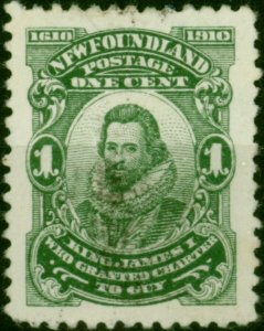 Newfoundland 1910 1c Green SG95a 'NFWFOUNDLAND' Flaw Fine Used