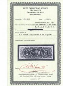 Scott R61b Passage Ticket Scarce Revenue Stamp with Weiss Cert (Stock R61-11)