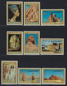 Fujeira set of 8 Egyptian Art Stamps Mint Never Hinged