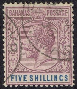 BAHAMAS 1921 KGV 5/- WMK MULTI SCRIPT CA USED