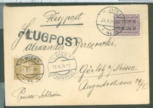 Austria C6 Wien 29.V.24 on cover  to Silesia. Flugpost on front and red mit Luftpost befordert... on rear