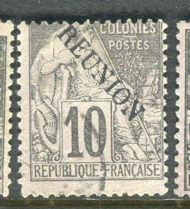 FRENCH COLONIES; REUNION 1890s classic Optd. issue used 10c. value