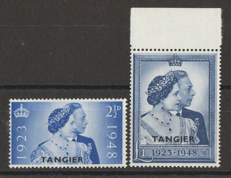 MOROCCO AGENCIES Tangier : 1948 KGVI Silver Wedding set 2½d & £1. MNH **. 