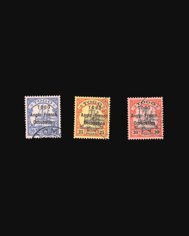 VINTAGE:TOGO GERMAN 1914 USED   SCOTT #38-40 $ 142.50 EST,LOT 1914H10