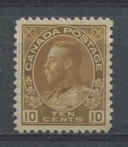 Canada #118 10c Deep Ochre 1911-27 Admiral Issue No Mesh VF-84 LH