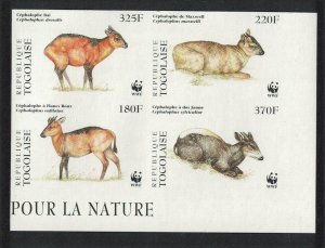 Togo WWF West African Duikers Block of 4 IMPERF 1996 MNH SC#1720 a-d