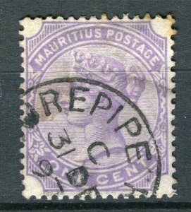 MAURITIUS; 1883 early classic QV issue fine used 1c. value fair Postmark