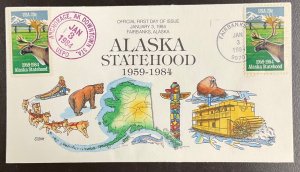 2066 Collins cachet Alaska Statehood FDC 1984  W/Anchorage & Fairbanks Cancel