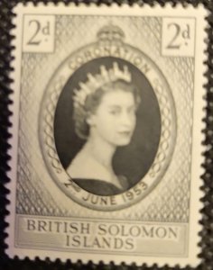 Solomon Is., 1953, #88, QE II Coronation, 2p gray black, MH, SCV$1.00