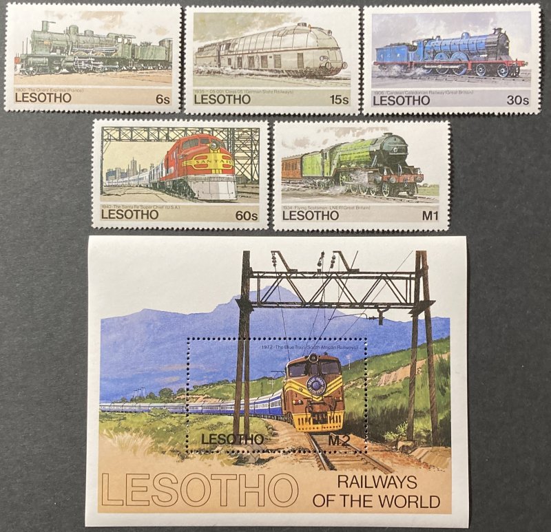 Lesotho 1984 #453-8, Trains, MNH.