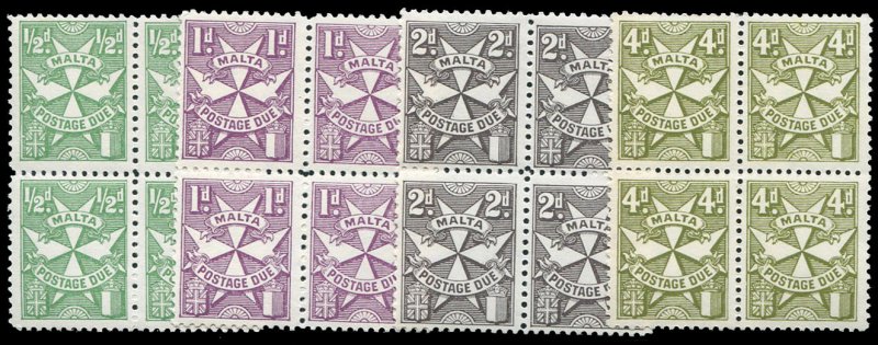 Malta #J22-28a Cat$263+, 1967-70 Postage Dues, 1/2p-4p, perf. 12, set of four...