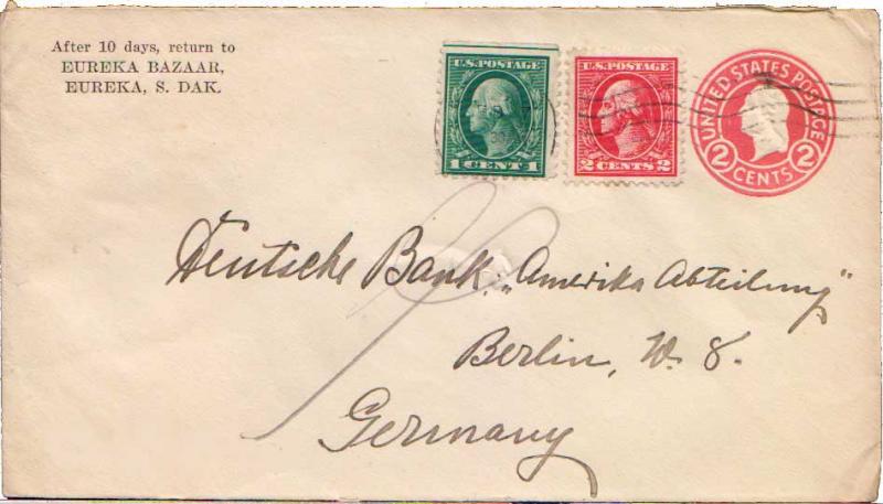 United States South Dakota Eureka, S.D. c1922 Columbia Machine Type R2  1c an...