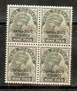 India Convention States -  CHAMBA 1932 9pies KG V SERVICE SG - O50 / Sc O38 i...