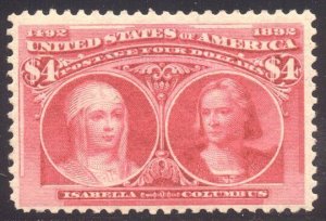 U.S. #244 SCARCE Mint NH w/ Cert - 1893 $4.00 Columbian