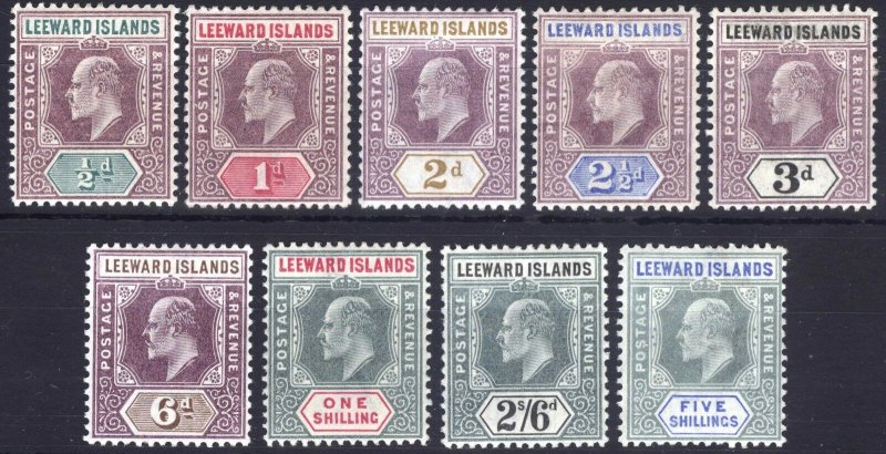 Leeward Is 1902 1/2d-5s EVII KeyPlt SG 20-28 Scott 20-28 LMM/MLH Cat £120($162)