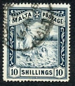 Malta SG35 10/- wmk Crown CC M/M (toned) Cat 75 pounds