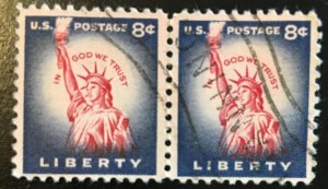 1041 Statue of Liberty, wet print, Circulated Pair, Vic's Stamp Stash