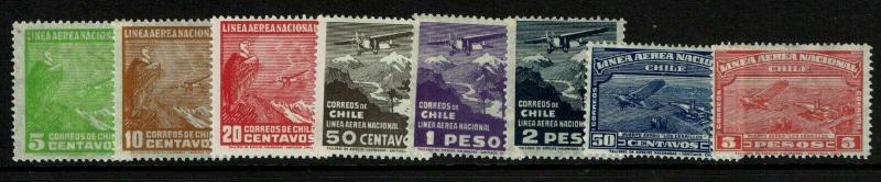 Chile SC# C22 - C29 Mint Light Hinged / Tiny Pg Rem on #C26 & C29 - S7412