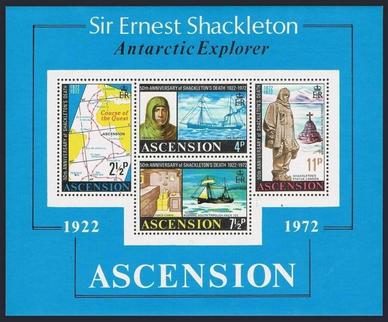Ascension 160-163,163a,MNH. Ernest Shackleton,Antarctic Explorer,1972.Map,Ships.
