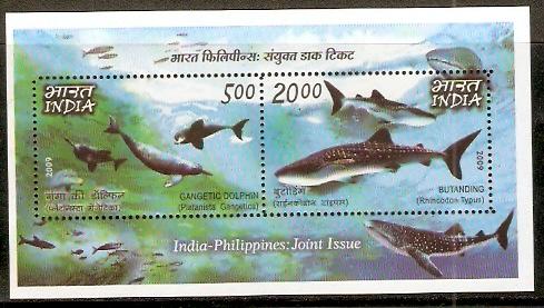 India - Philipines 2009 Joint Issue Whale Dolphin M/s MNH