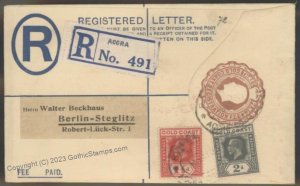 British 1927 Gold Coast Acora KGV Registered Germany Berlin G112453