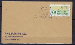 Germany Bund ATM-stamp issued 1981, denom. ? Pf, used, on cover, mis-printed