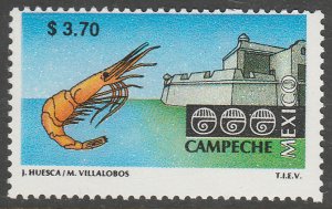 MEXICO 1972 $3.70 Tourism Campeche, shrimp, fortress. Mint, Never Hinged F-VF.