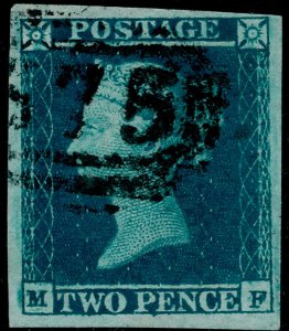 SG15, 2d deep full blue, FINE USED. Cat £110. 4 MARGINS. MF