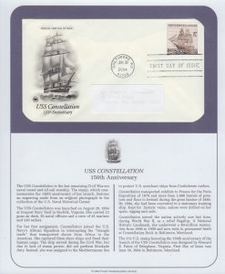 2004 USS Constellation 150th anniv. Sc 3869 FDC with PCS cachet on info page