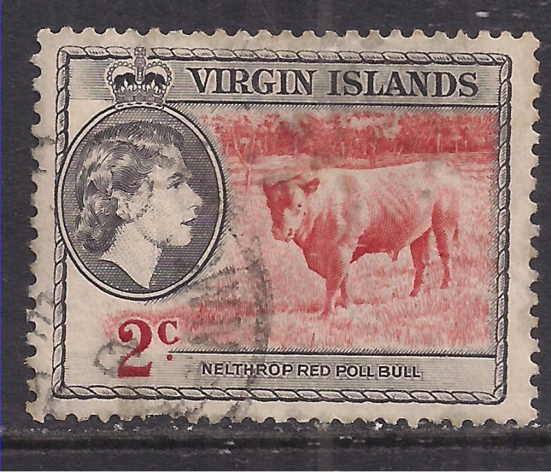 British Virgin Islands 1956 - 62 QE2 2ct Poll Bull Used SG 151 ( B1440 )