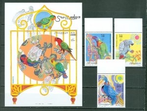 SOMALIA 1999 BIRDS-PARROTS  BEAUTIFUL UNLISTED SET &  SOUV. SHEET...MNH