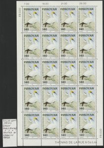 1978 Faroe Islands - Sc 36 - MNH VF - Sheet (20) - Gannets - Green shift variety