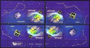 LITHUANIA 2014 SPACE: Lithuanian Satellites. 4 Labeled Pairs from 4 Corners, MNH