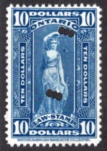 van Dam OL87, $10 blue, used, 1929-40 Ontario Law Stamp, Canada Revenue