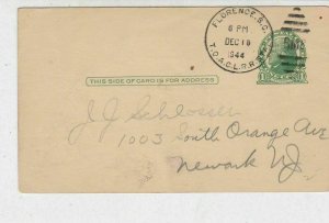 U.S. 1944 Florence S.C. Cancel RMS One Cent Stamp Card to Newark N.J. Ref 33556