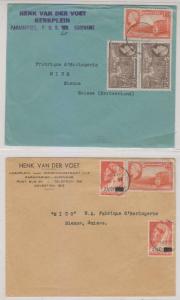 NETHERLANDS SURINAM 1946-48 Sc 181+ ON TWO COVERS PARAMARIBO TO SWITZERLAND 