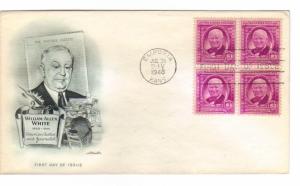 US #960 (Me-19) 3c William A. White blk 4 on FDC Artmaster cachet ECV $5.50