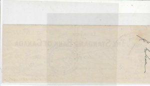 Canada Stamp 1927 Standard Bank of Canada Municipality of Snipe Lake Cheque26556