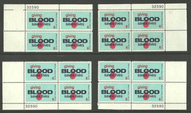 #1425 Giving Blood ONE plate block mint NH #32590