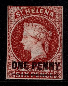 ST. HELENA QV SG1, 1d lake, UNUSED. Cat £650.